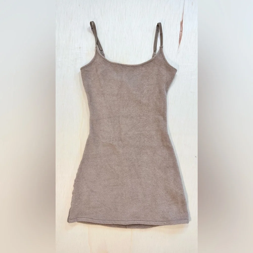 Skims Women's Terry Scoop-neck Cotton-blend Towelling Mini Dress in desert tan - Picture 3 of 8